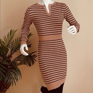 Old Navy Tan Black Stripe Sweater Dress